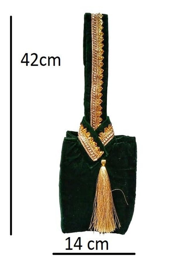 athizay Ethnic Handbags for Women Royal Gold Green Velvet potli bags Handcrafted Small Purses and Pouches - Image 4